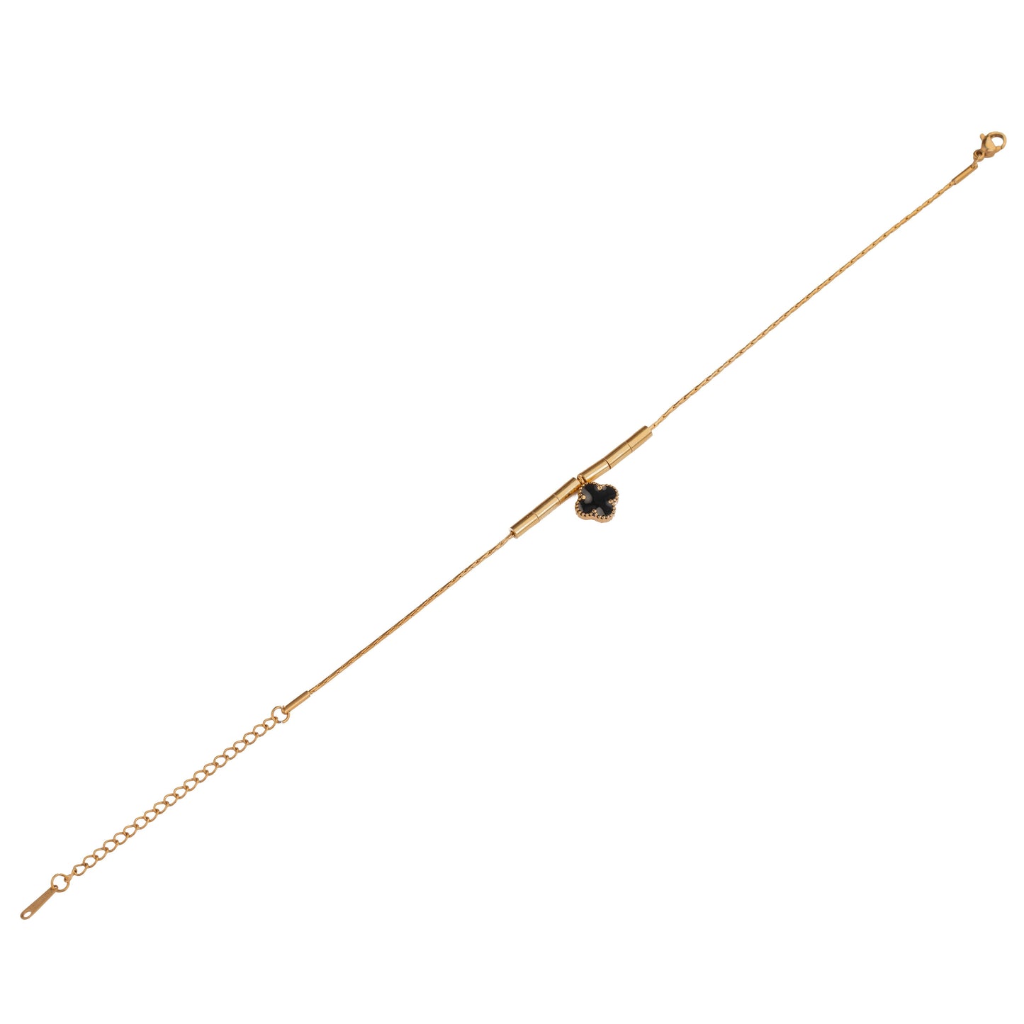 Gold Black Flower Charm Bracelet