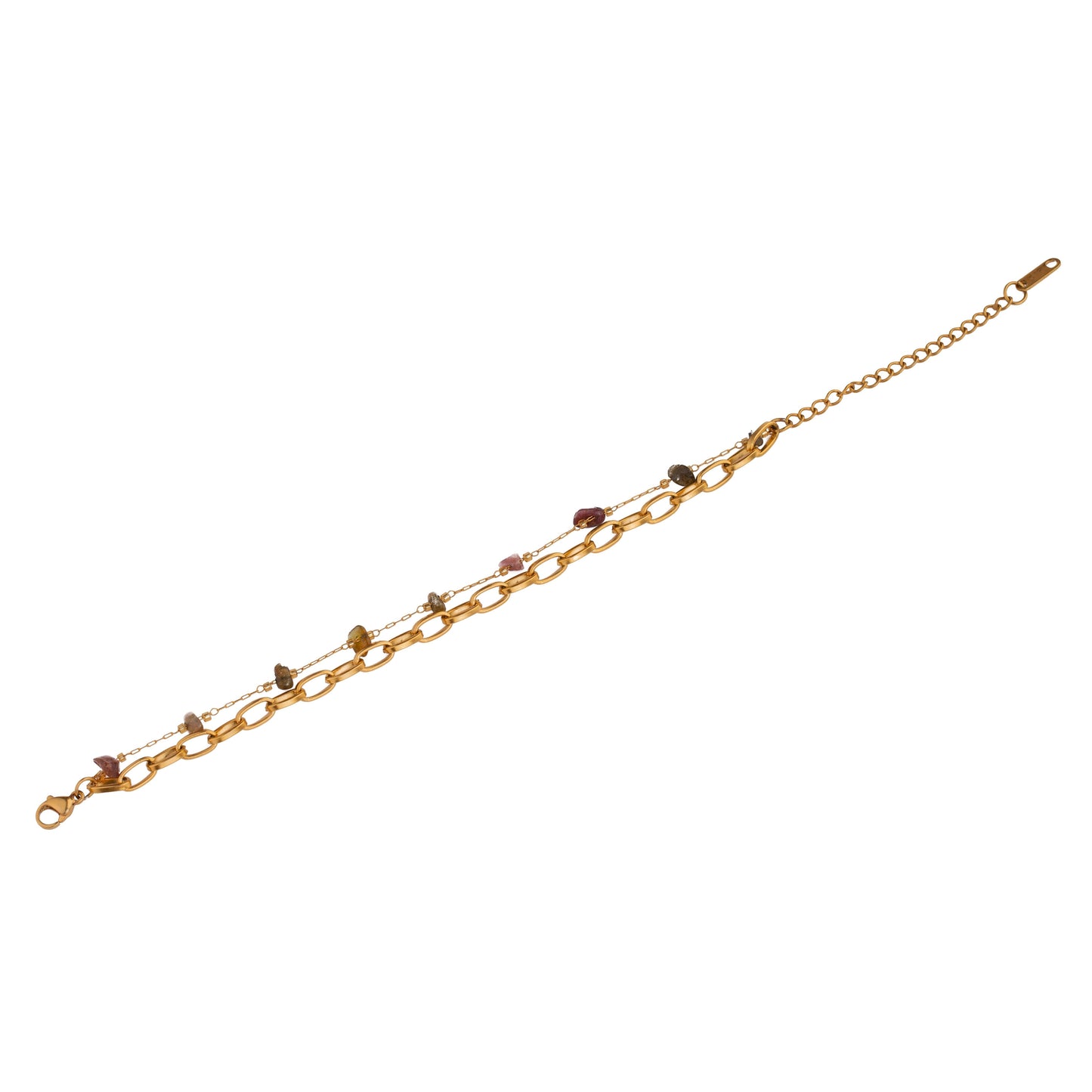 Gold Double Stone Chain Bracelet