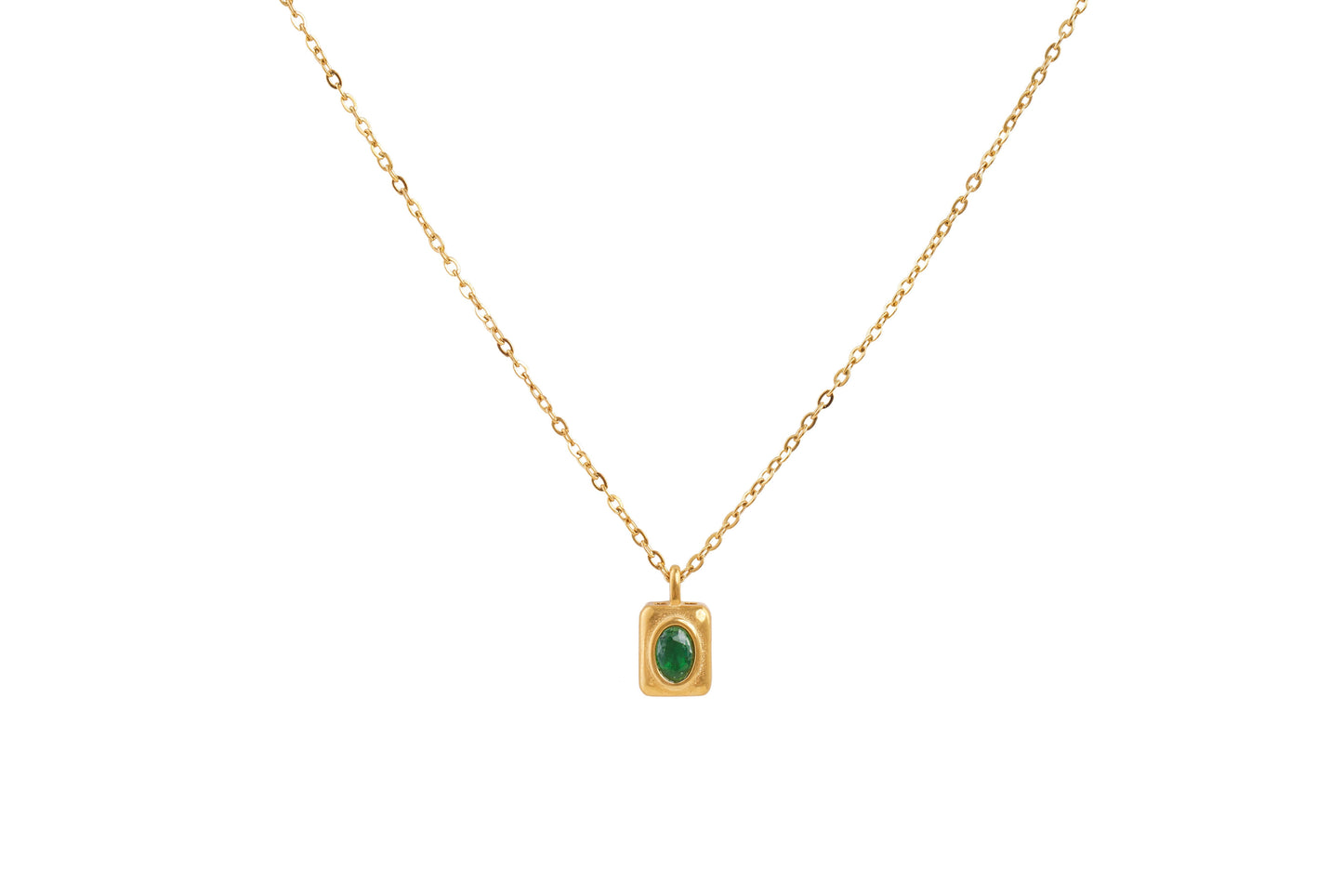 Gold Green Gem Pendant Necklace