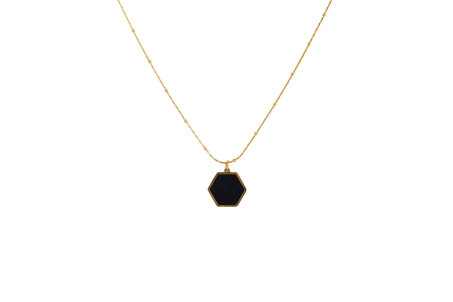 Gold Black Hexagon Necklace