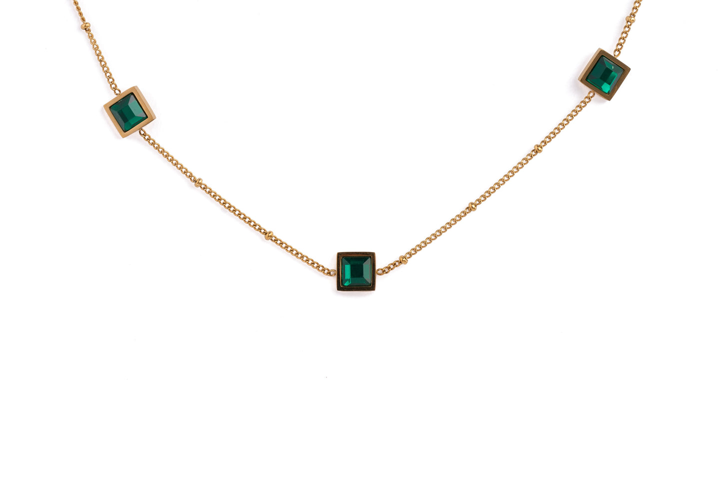 Gold Three Green Gems Necklace