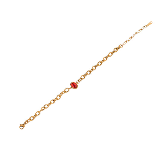 Gold Red Gem Chain Bracelet 