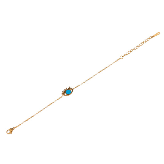 Gold Sky Blue Eye Chain Bracelet 