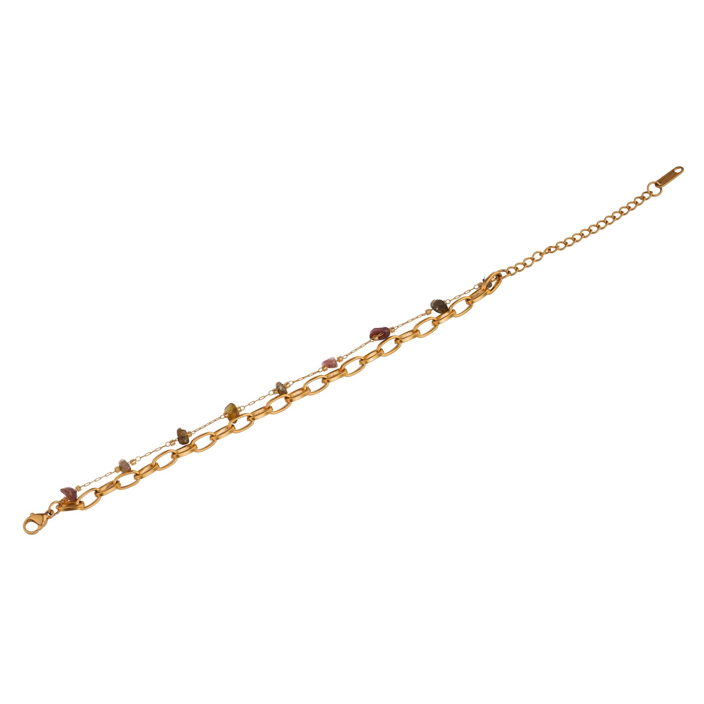 Gold Double Stone Chain Bracelet 