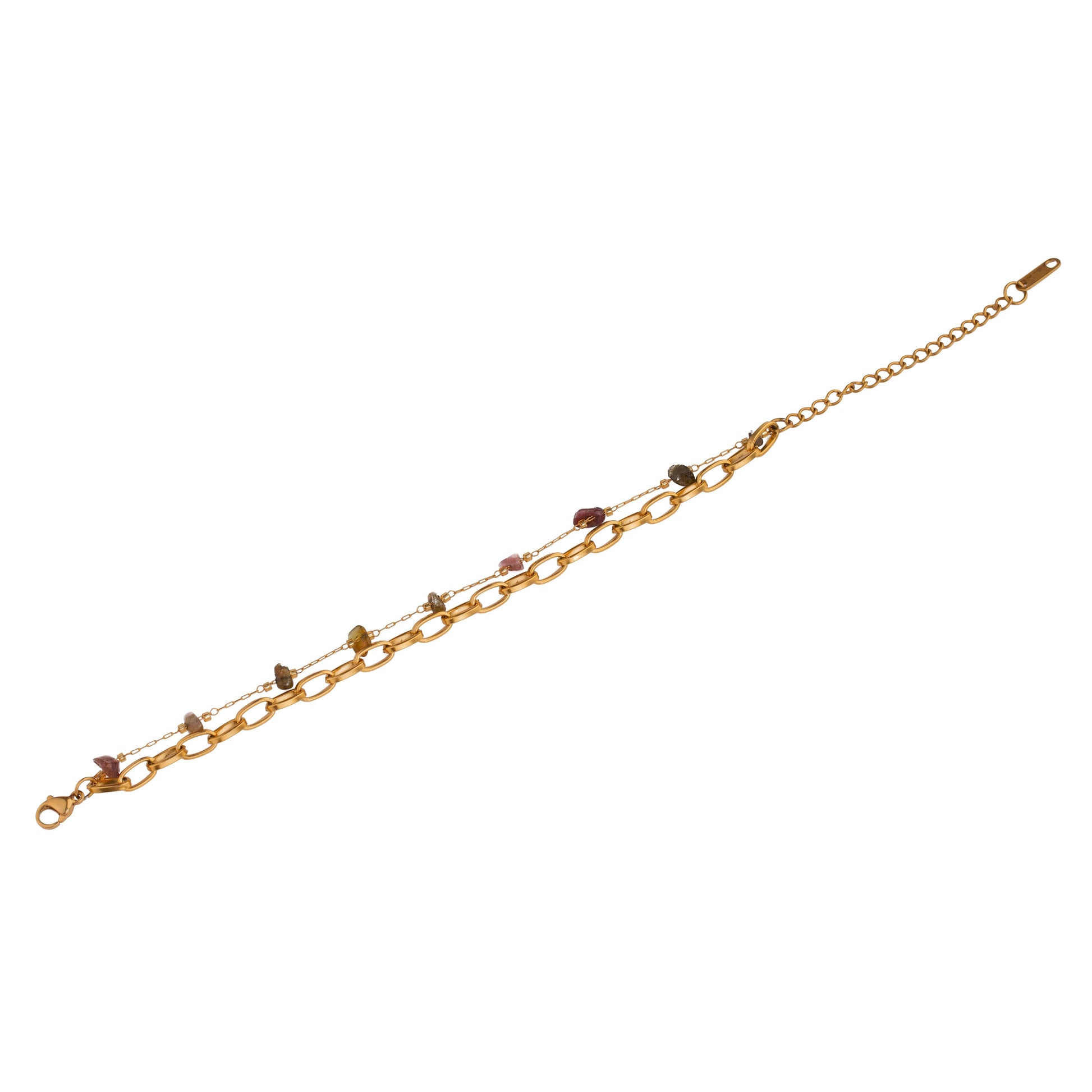 Gold Double Stone Chain Bracelet 