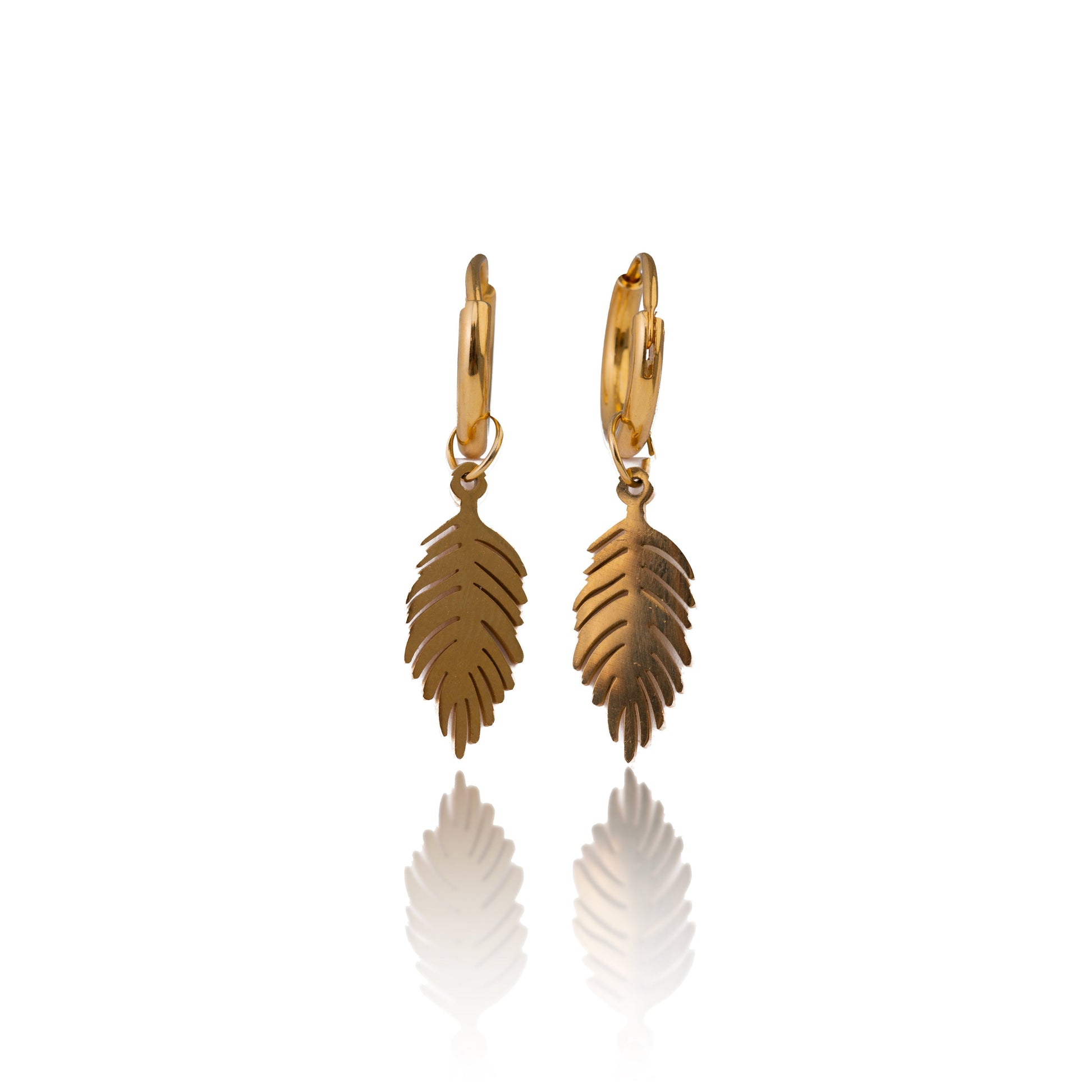 Gold Feather Hoop Earrings