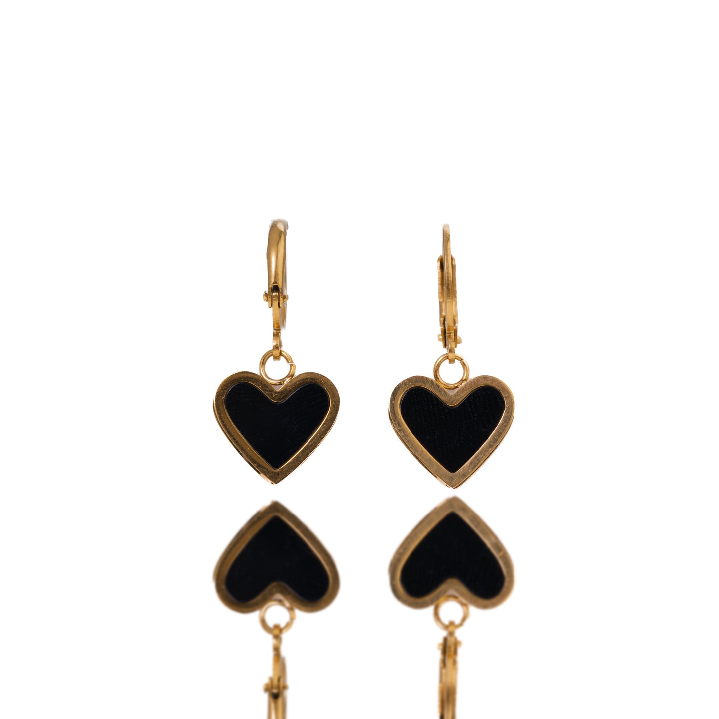 Gold Black Heart Hoop Earrings