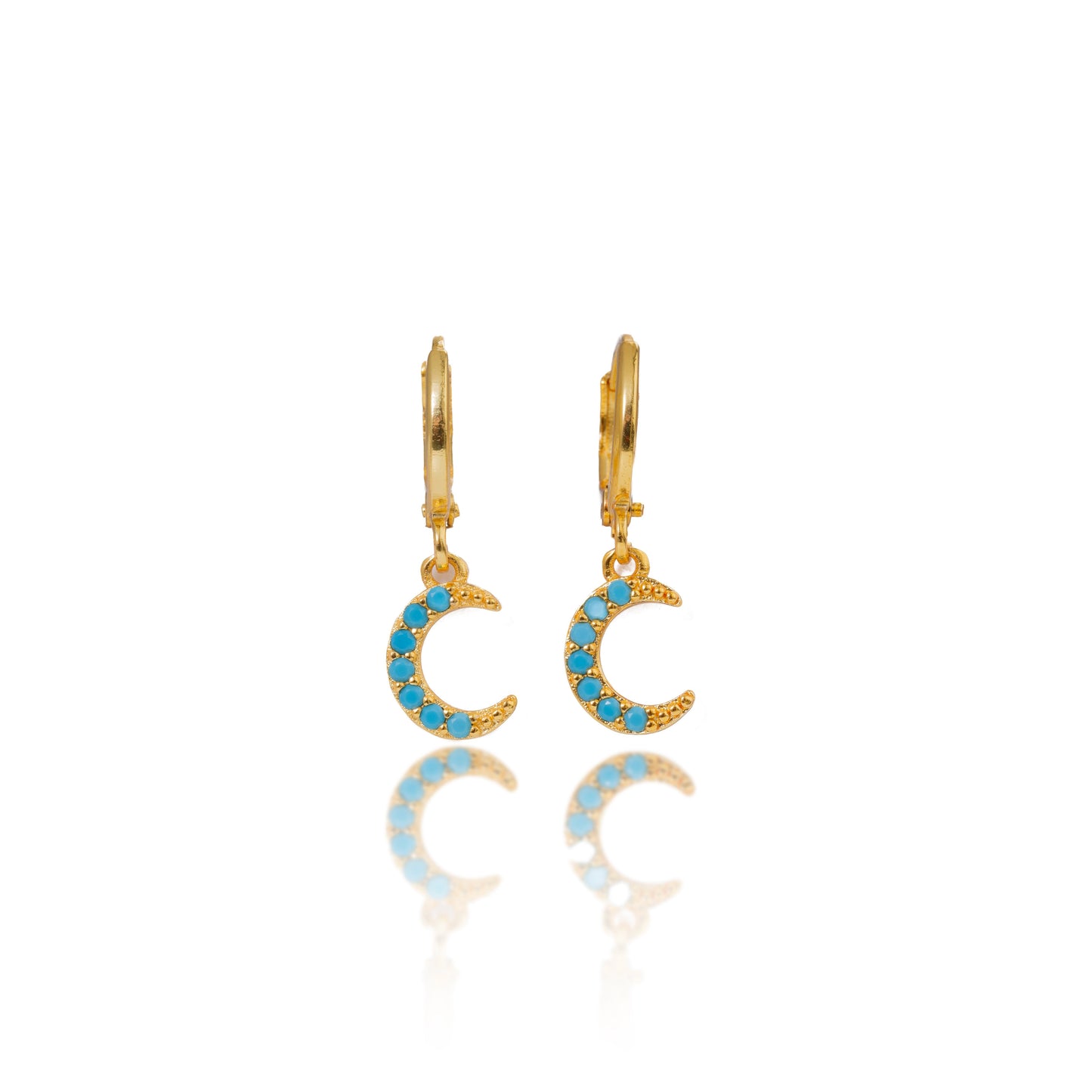 Gold Crystal Blue Moon Hoop Earrings