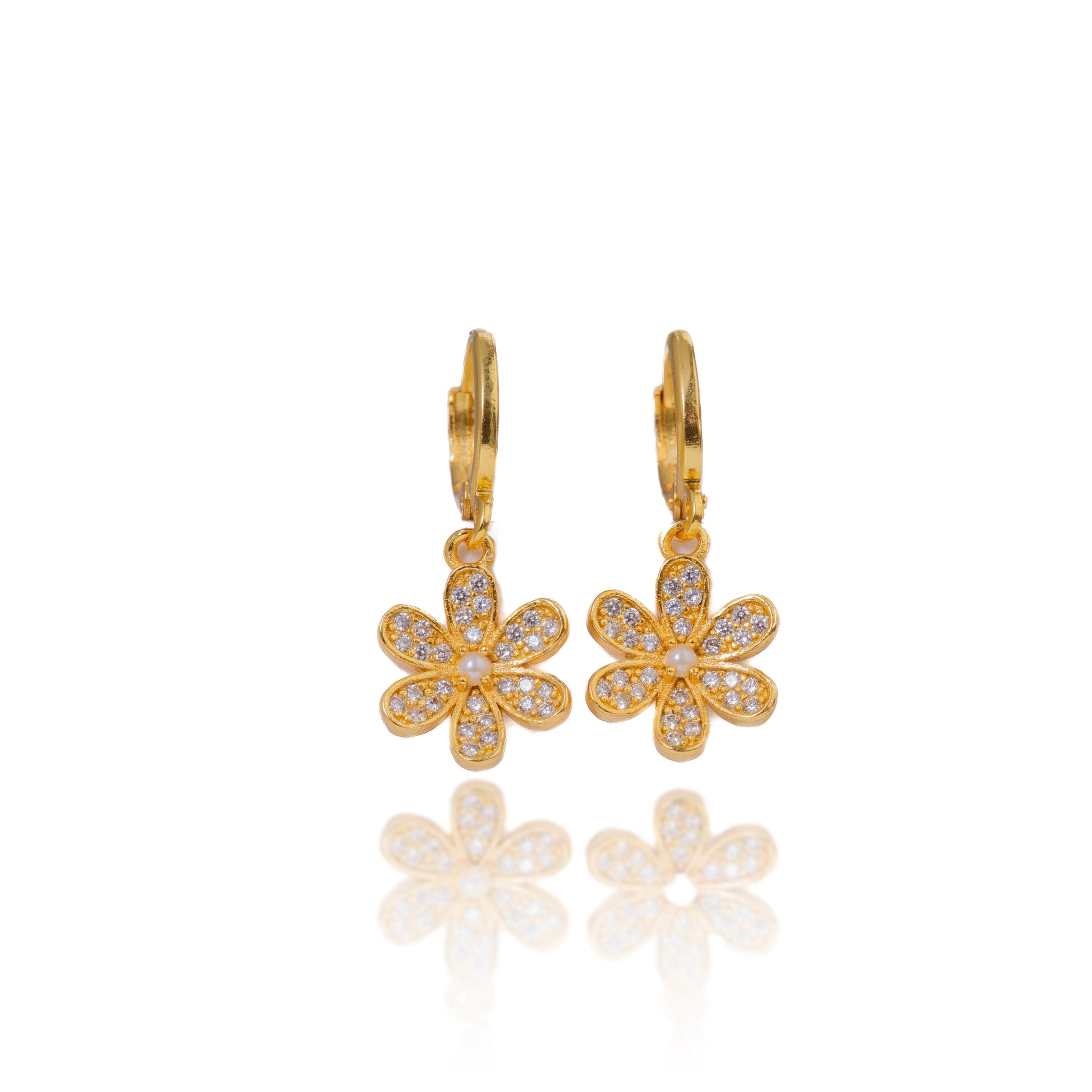 Gold Crystal Flower Hoop Earrings