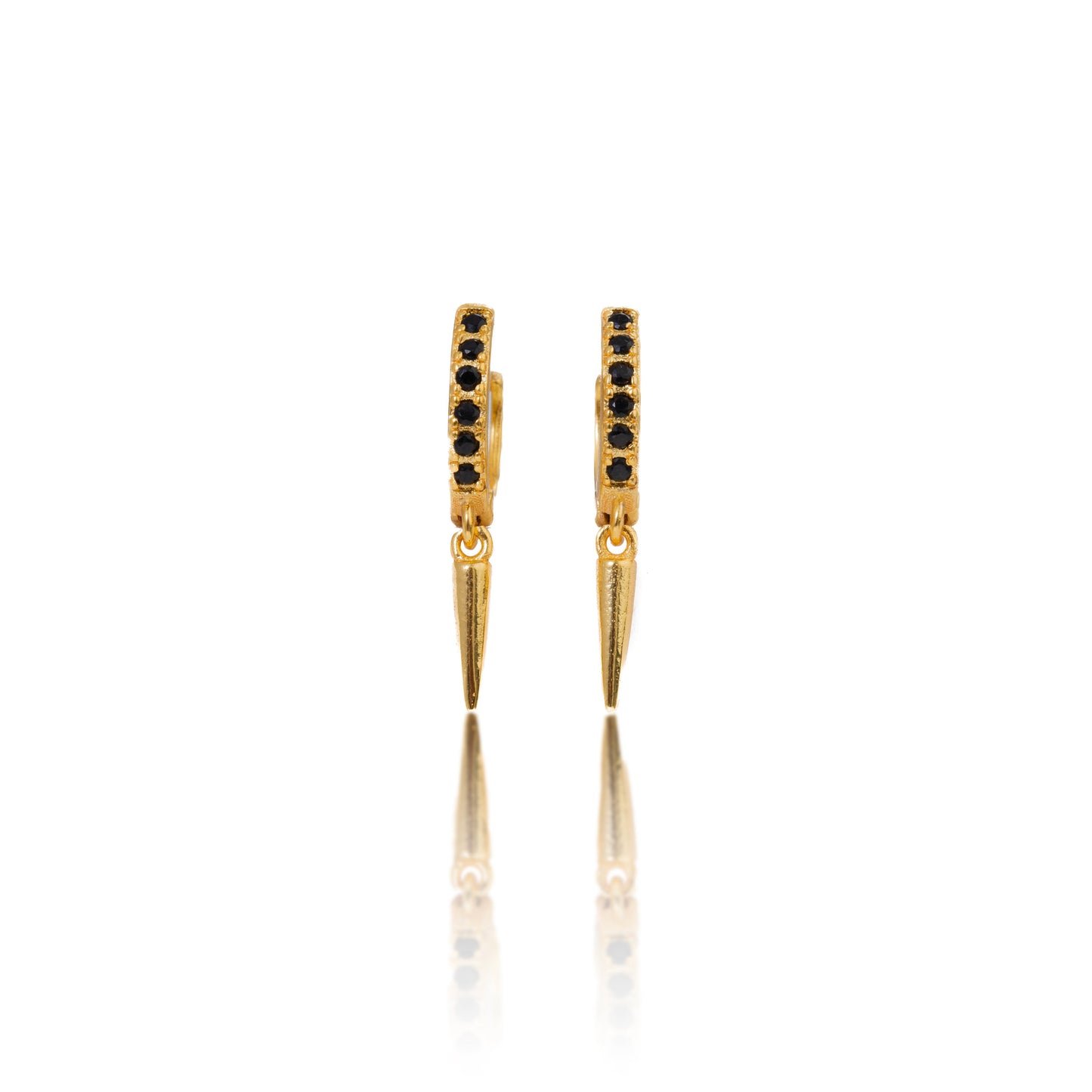 Gold Black Crystal Drop Hoop Earrings