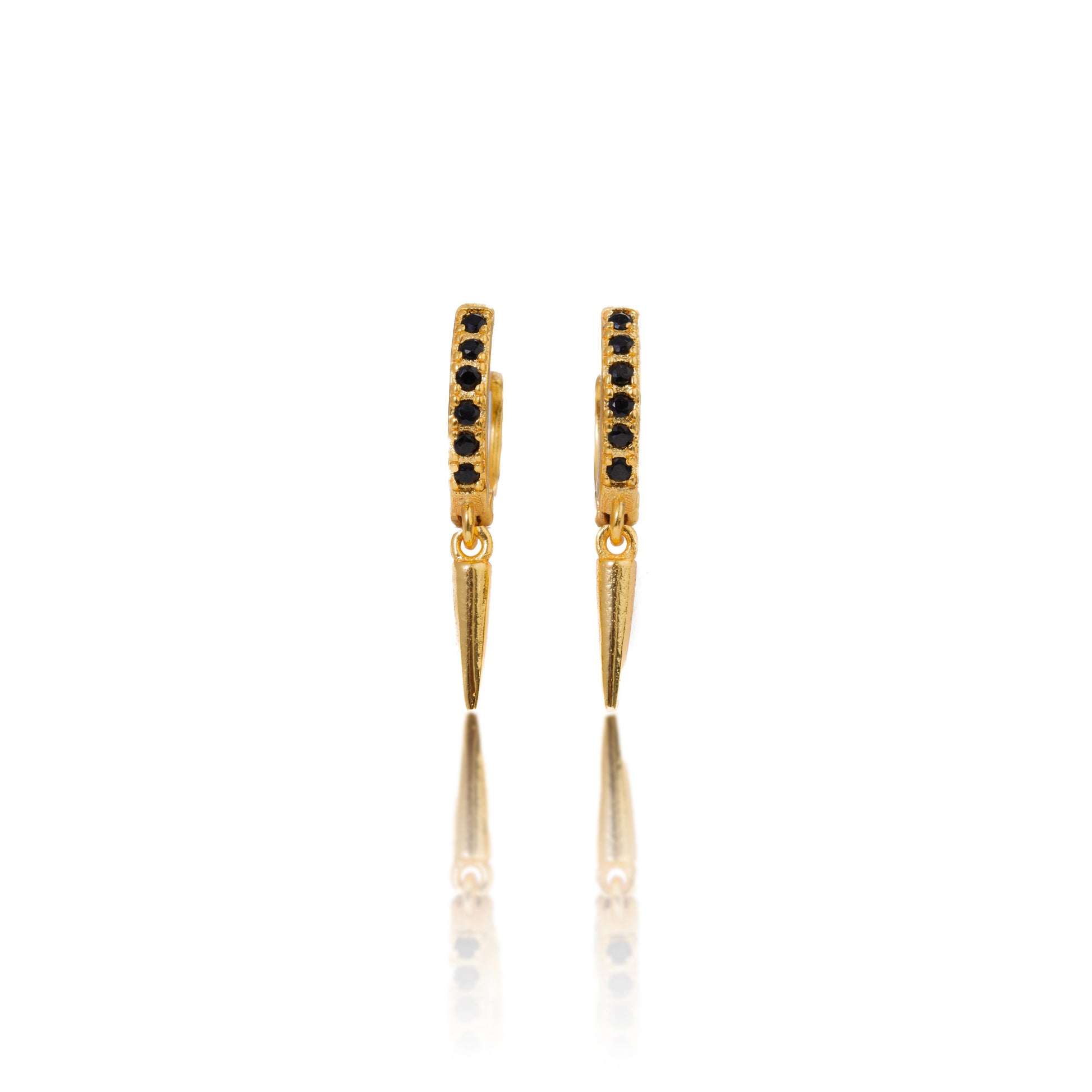 Gold Black Crystal Drop Hoop Earrings