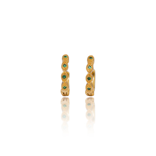 Gold Plain Green Crystal Hoop Earrings