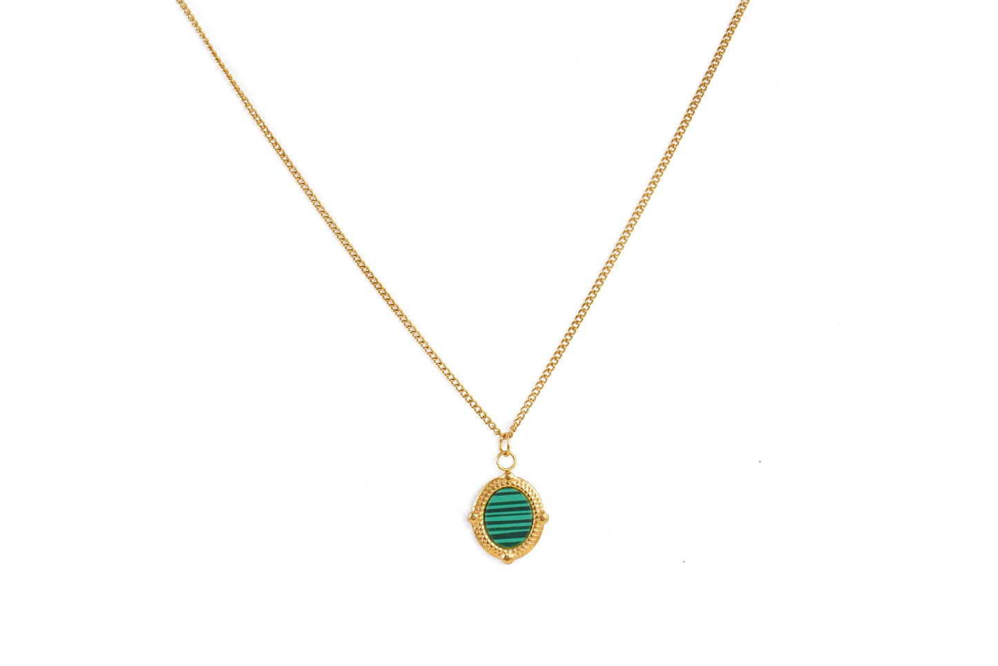 Gold Green Oval Necklace