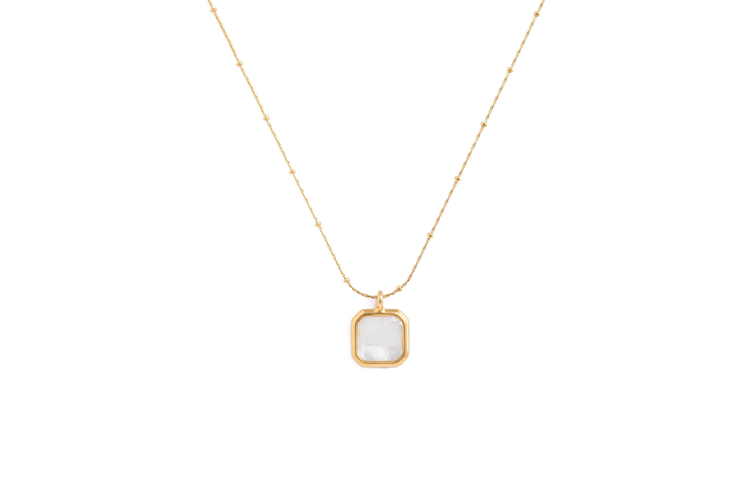 Gold White Square Pendant Necklace