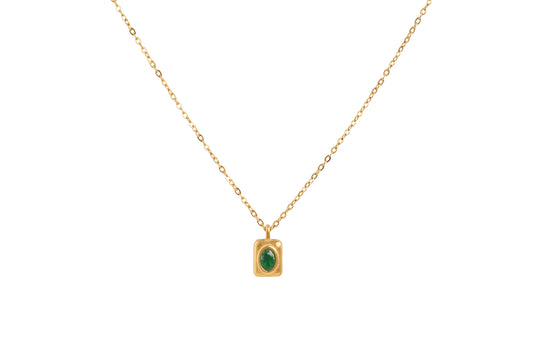 Gold Green Gem Pendant Necklace