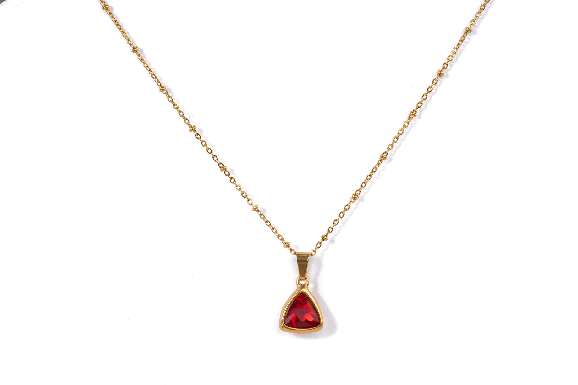 Gold Red Gem Pendant Necklace