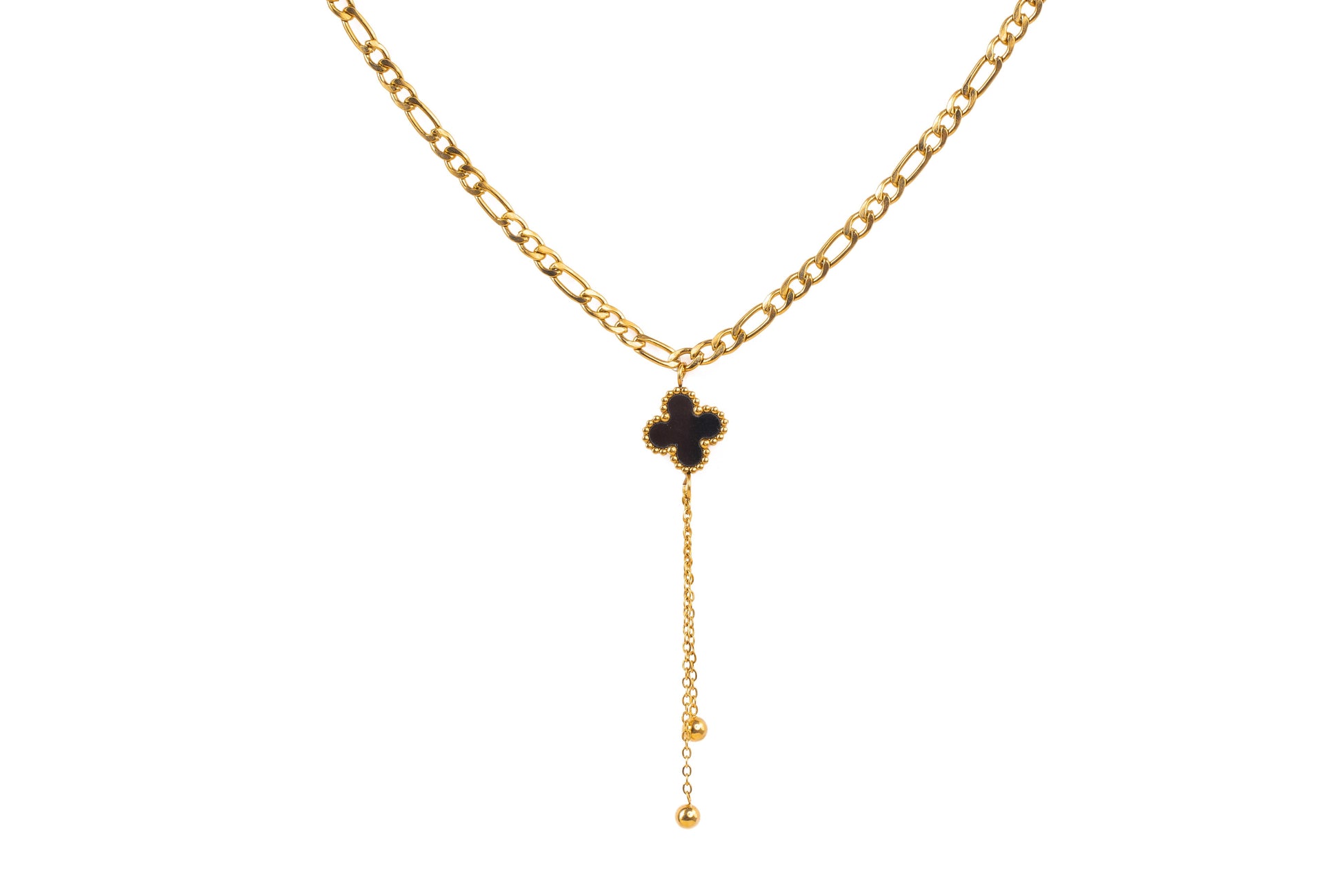 Gold Black Clover Pendant Necklace