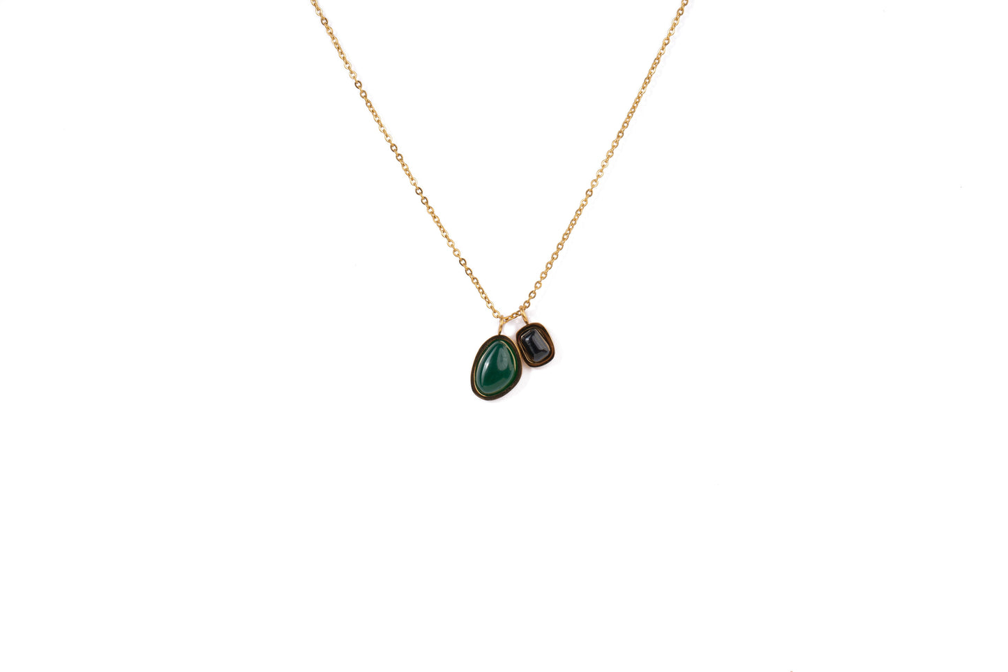 Gold Black and Greens Gems Pendant Necklace