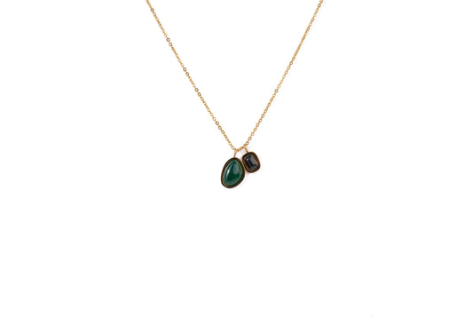 Gold Black and Greens Gems Pendant Necklace