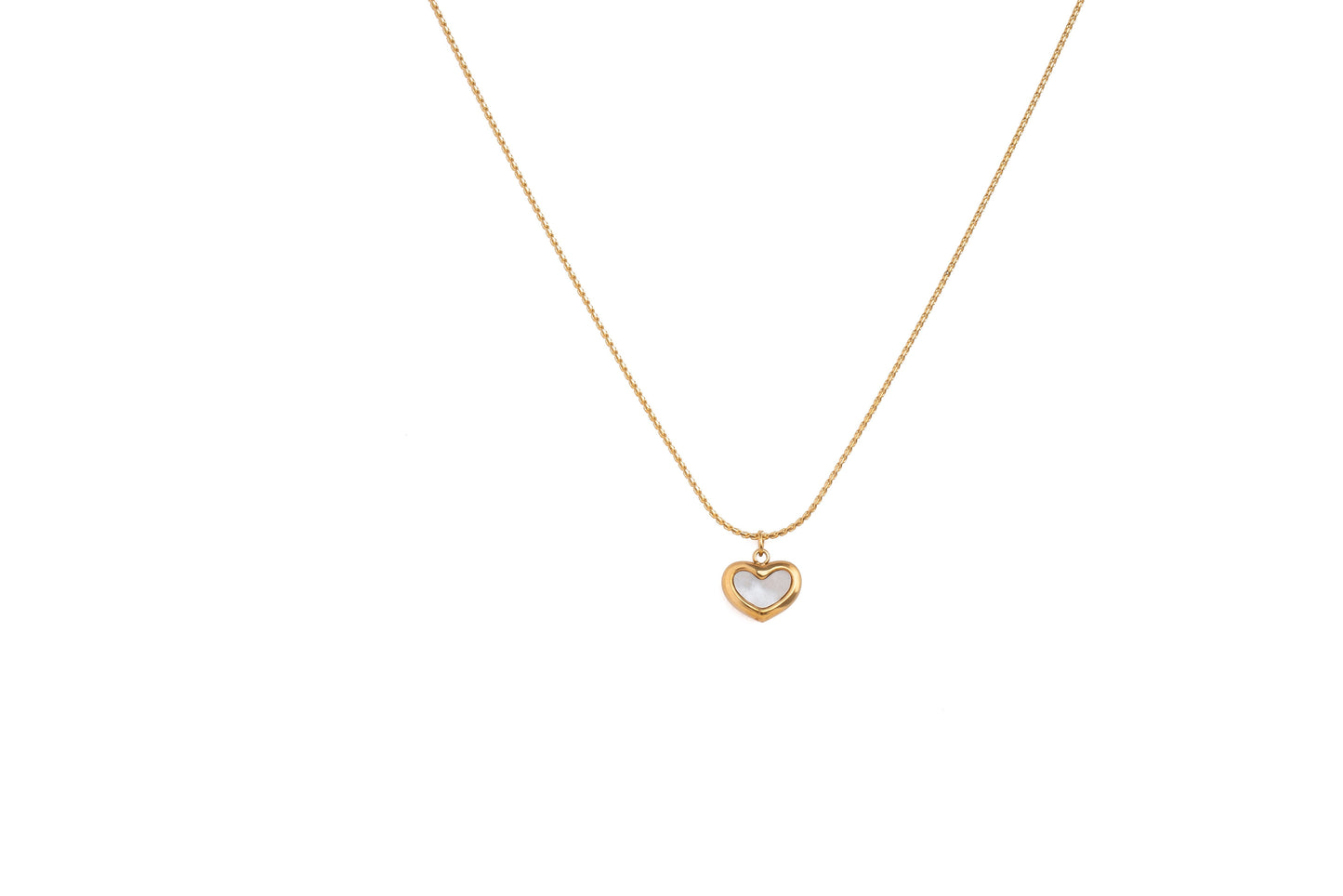 Gold White Heart Pendant Necklace