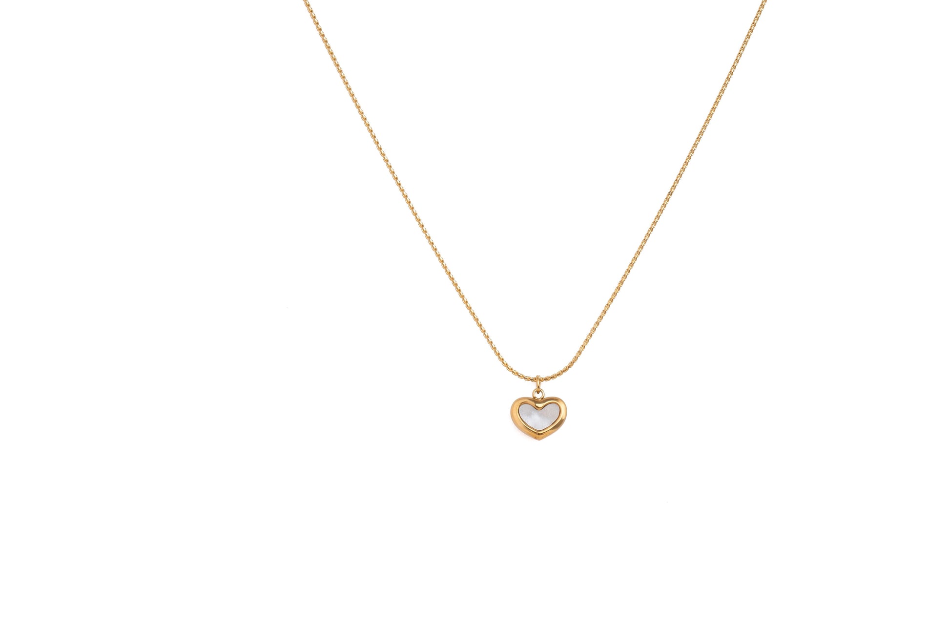 Gold White Heart Pendant Necklace