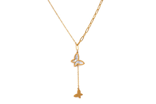 Gold Butterfly Drop Pendant Necklace