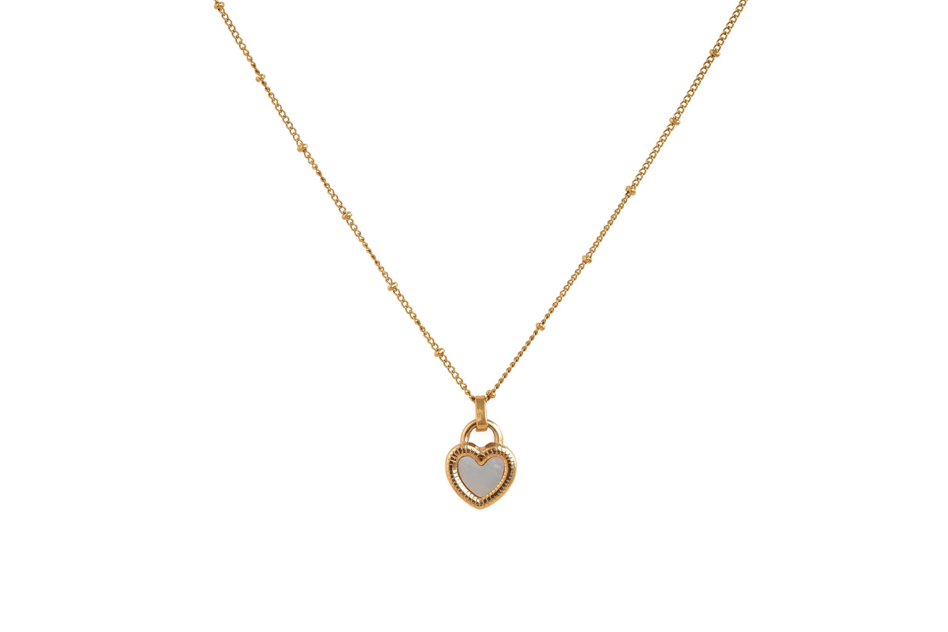 Gold White Heart Lock Necklace