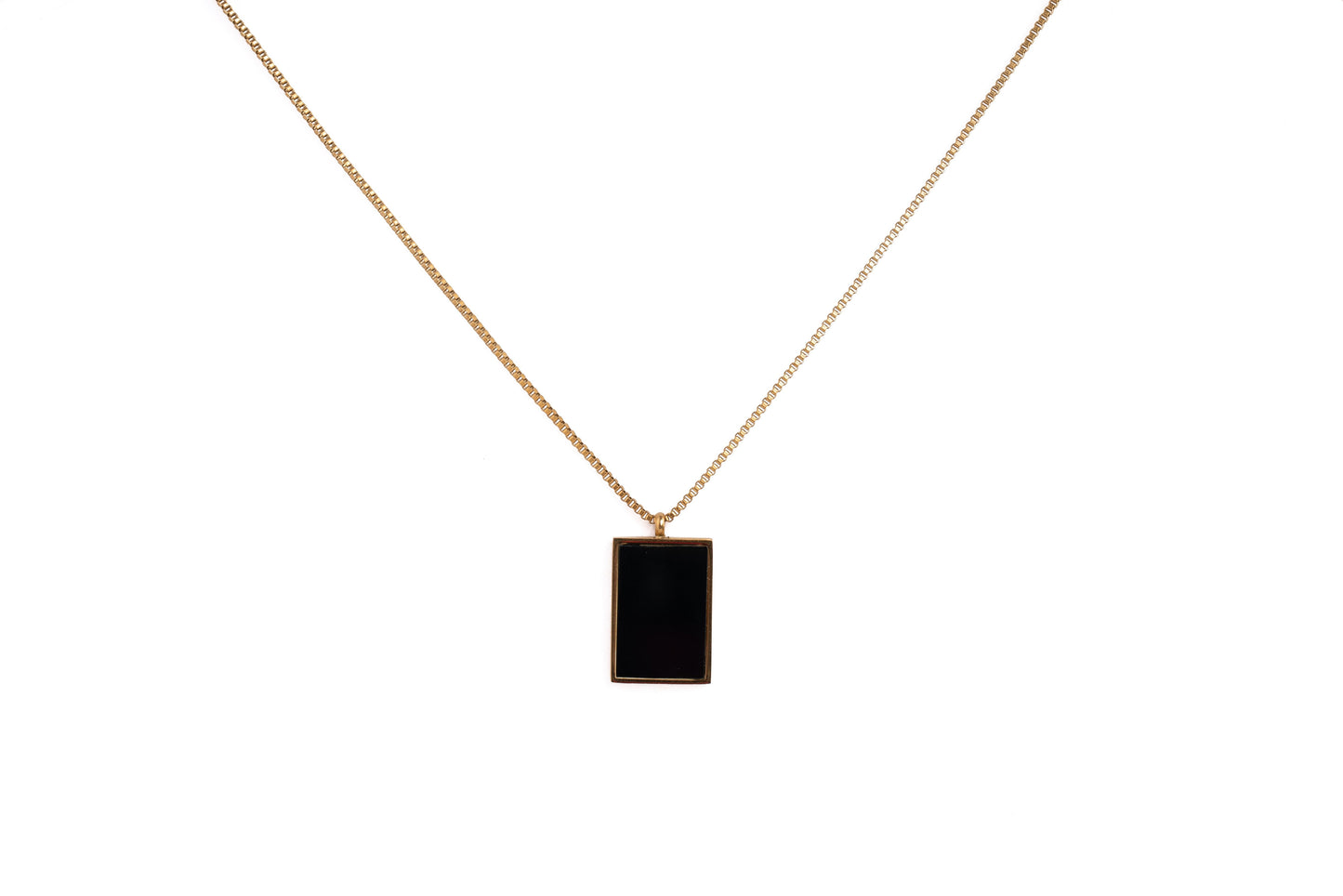 Gold Black Enamel Rectangle Necklace