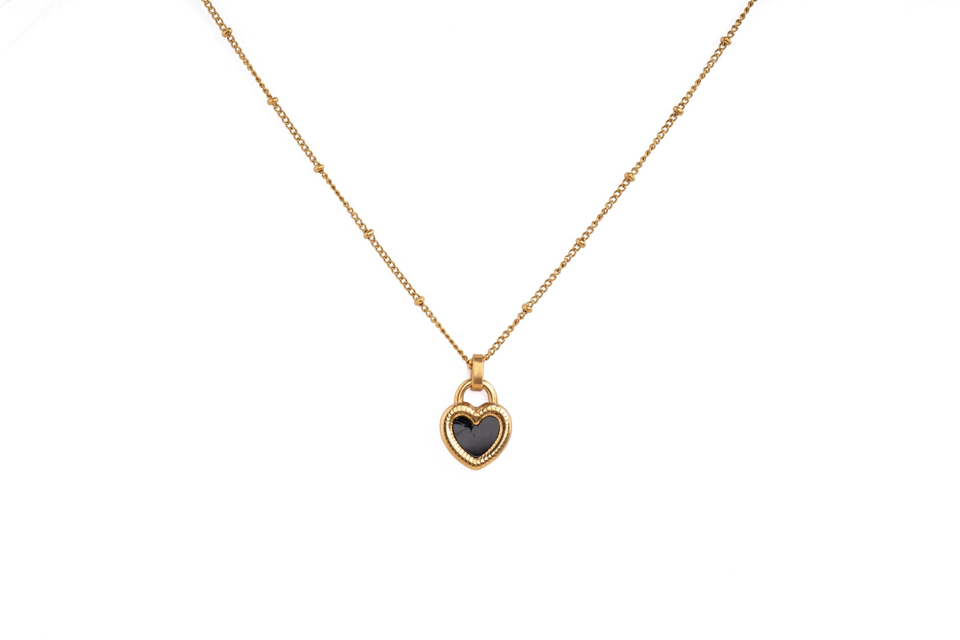 Gold Black Heart Lock Necklace