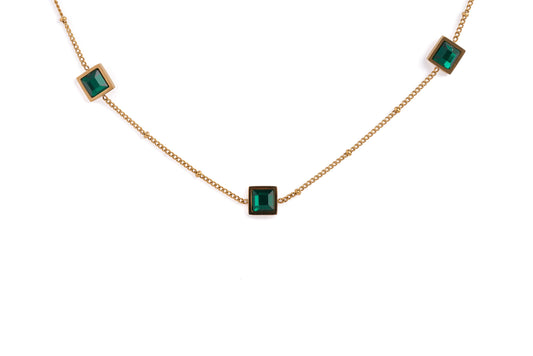 Gold Three Green Gems Necklace